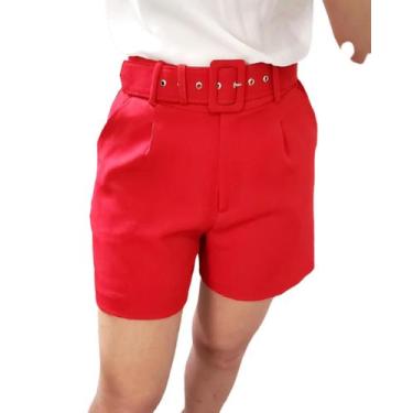 Imagem de Short Alfaiataria Social Feminino Com Cinto Cintura Alta - m & K Shop,