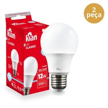 Imagem de Kit 2 Lâmpada Classic LED 12W 6.500K Branco Frio Bivolt E27  Kian