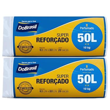 Imagem de Saco de Lixo Azul 50L Perfumado Antibacteriano e Antifúngico Super Reforçado 40 sacos(2x20sacos)