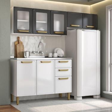 Imagem de Cozinha Compacta Aço Com Pia Grafite Branco Bella Bertolini Grafite Branco