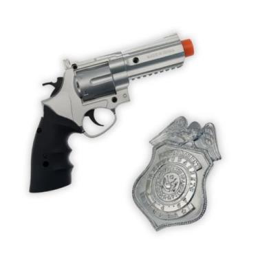 Imagem de Kit Policial Fantasia Cosplay Distintivo Revolver Brinquedo - Extra Fe