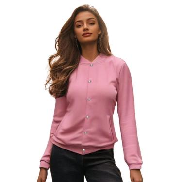 Imagem de Jaqueta de Moletom Feminina Lisa com Bolsos Estilo Casual