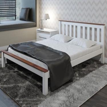 Imagem de Cama Casal Madeira Maciça Branco Com Moldura Honey Woodstore