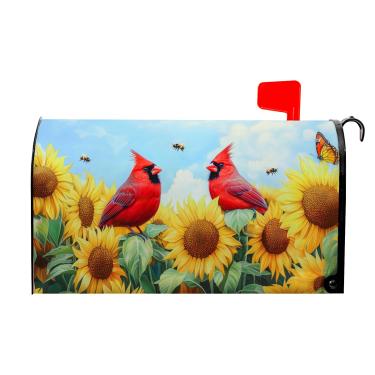 Imagem de Cardeal Birds Capa de caixa de correio de verão Capas de caixa de correio magnéticas tamanho padrão 53 x 45 cm Girassol abelha borboleta capas de caixa de correio para decoração de casa de fazenda ao