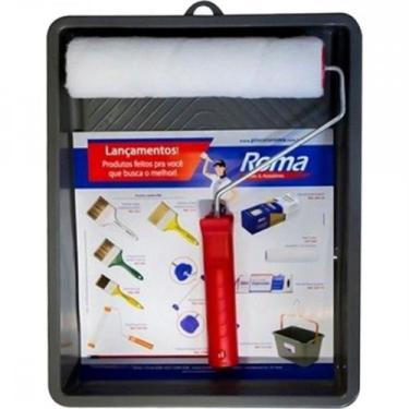 Imagem de Kit Pintura Roma Rolo Sem Respingo + Suporte + Bandeja - Kit C/6 Pecas
