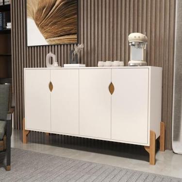 Imagem de Aparador Rack Titam 4 Portas Pés madeira Cor Off white - Comprar Móvei
