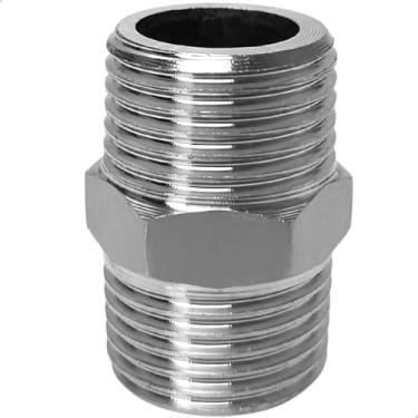 Imagem de Dona D Cor, Niple Sextavado Rosca Macho 1/2 Polegada Metal Inox Conector Encanamento Hidráulico Adaptador Duplo