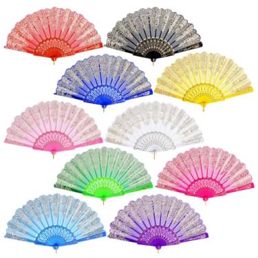 Imagem de QIRMIZI Pacote com 30 ventiladores portáteis dobráveis, leque espanhol de seda, perfeito para casamentos, festas e dança, misto