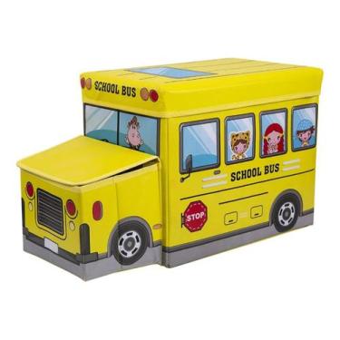 Imagem de Caixa Organizadora Brinquedos Caminhão Cesto Roupas Dobrável, Ônibus E