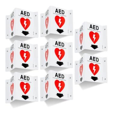 Imagem de T&R Sinal de DEA, desfibrilador externo automatizado com seta para baixo - pacote com 8 - acrílico de 20 x 15 cm, 4 furos pré-perfurados, inclui parafusos correspondentes, uso para escritório/negócios