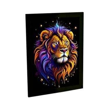 Imagem de Quadro Decorativo Leão Ilustração Juba Roxa Decoração Quarto Sala