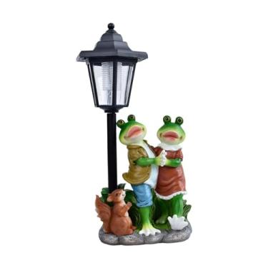 Imagem de WeiLaiKeQi Estátua de sapo de jardim, poste de luz solar, decoração para áreas externas, enfeite de gramado adorável movido a energia solar para porta da frente