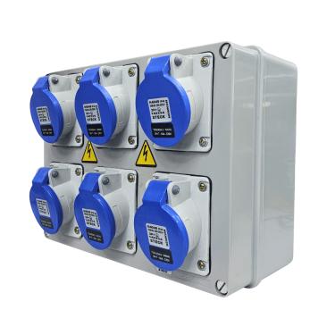 Imagem de Quadro Sobrepor C/ 3 Tomadas Ind. N3046 + 3 Tomadas Ind. N3246 IP-44 Cod. S322109 – Steck