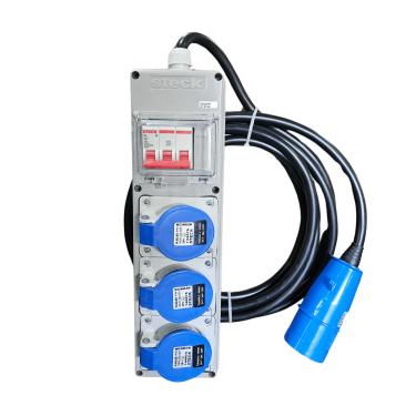 Imagem de Extensão 5 Metros C/ Disjuntor Tripolar SD C32A  C/ Plugue N4279 32A + 3 Tomadas N4049 16A 200/ 250V IP-44 Cód. S6100102 – Steck