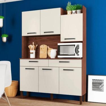 Imagem de Conjunto Cozinha 6 portas e gavetas torino Nogueira / Off White - Mobi