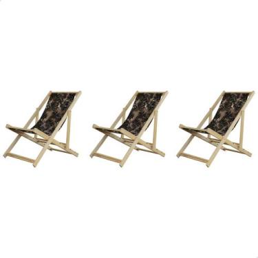 Imagem de Kit 3 Espreguiçadeiras Preguiçosa Dobrável sem Braço Natural em Madeir