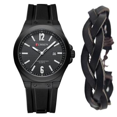 Imagem de Relógio Casual Curren Masculino + Pulseira Em Couro Trançado