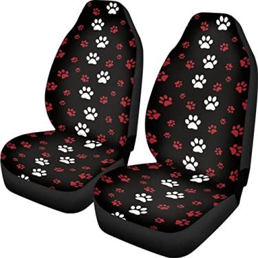 Imagem de Forchrinse Capas de assento dianteiras com estampa de pata de cachorro vermelho e branco para carro, sedan, caminhão, SUV, 2 peças, capas de assento dianteiras, ajuste universal para mulheres e homens