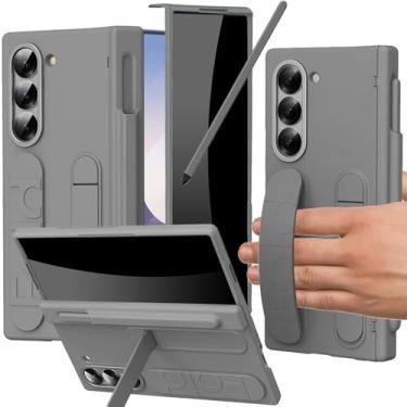 Imagem de YQODSZ Capa com alça de dedo para Samsung Galaxy Z Fold 6 com suporte para caneta S e Stylus, Z Fold 6 capa com alça de mão protetora de tela de privacidade embutida com suporte para dobradiça Z Fold