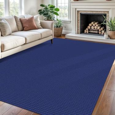 Imagem de Ivissy Tapete trançado lavável de 1,8 x 2,5 m para sala de estar, quarto, tapete de borracha boho, sala de jantar, tapete de algodão para sala de estar, quarto de bebê, azul royal/azul marinho