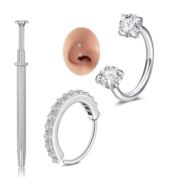 Imagem de MODRSA Anel de nariz de ferradura prata 20 g argola de nariz para sapato de cavalo para mulheres argola de aço cirúrgico tragus cartilagem brinco argolas hélice piercing joia dupla pedra ferradura