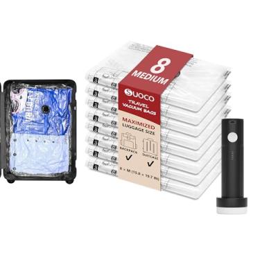 Imagem de SUOCO Sacos de vedação a vácuo de viagem para roupas com bomba elétrica recarregável, 8 sacos de embalagem de compressão média para bagagem, mala de viagem, armazenamento econômico de espaço