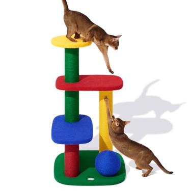 Imagem de VETRESKA Torre para gatos de 98 cm, árvore para gatos com plataforma, postes de arranhar de sisal e bola para arranhões, móveis internos para gatos, centro de atividades para gatos grandes e gatinhos