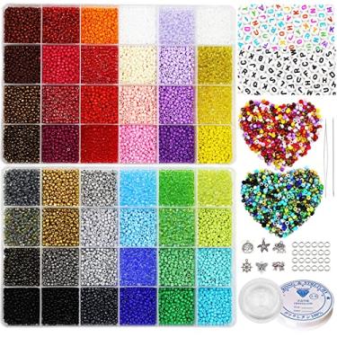 Imagem de VOOMOLOVE 18800 peças, kit de contas pequenas de sementes 8/0, contas de 3 mm, 48 cores, contas de vidro, contas pequenas de cintura para joias, pulseira, colar, fazer anéis, kits de artesanato de