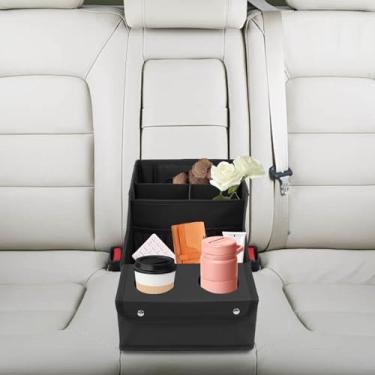 Imagem de DJAPWPX Organizador de banco traseiro para carro, dobrável de grande capacidade, com vários compartimentos e 2 alças para lanches, brinquedos