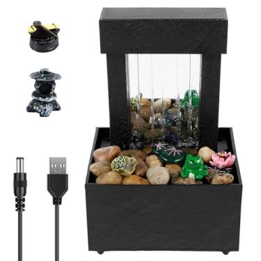 Imagem de Fonte de mesa, mini fonte de água interna com bateria leve/operada por USB, ornamentos criativos de água corrente decoração de mesa, enfeite de fonte de relaxamento de som para mesa, escritório, casa