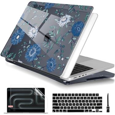 Imagem de Batianda Capa para MacBook Pro 16 polegadas versão 2024 2023 2021 com chip M4 M3 M2 M1 Pro/Max, capa protetora fina e leve com padrão criativo com capa de teclado e protetor de tela, floral
