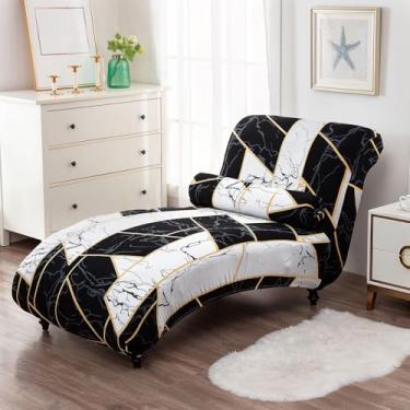 Imagem de Capa para espreguiçadeira sem braços, capa estampada para espreguiçadeira, capa de cadeira elástica, capa reclinável, capa de sofá espessa com fundo elástico para sala de estar e quarto (preto)