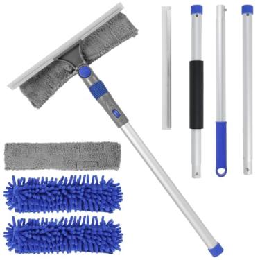 Imagem de Ferramenta de limpeza de janela 2 em 1, kit de rodo absorvente de janela, com haste extensível, versátil, kit de rodo de janela com absorção de água para uso interno e externo de carro (Bule)