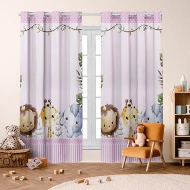 Imagem de Cortina Infantil Estampada, 300x220 cm, 2 Folhas, Poliéster, Decorativa, para Quarto de Menino/Menina (SAFARI KIDS ROSA)