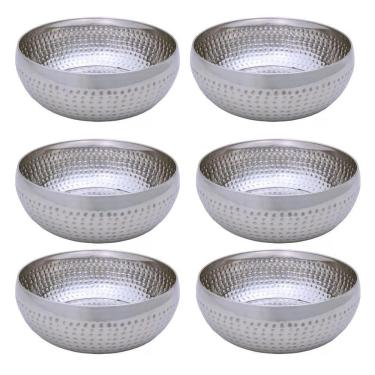 Imagem de Kit 6 Saladeiras Tigela Bowl Inox Martelado 25Cm 3,5L