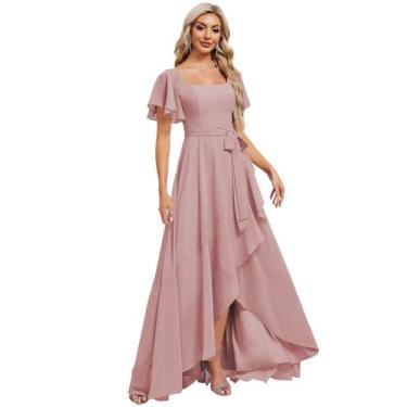 Imagem de Vestido de dama de honra Monvelli Dusty Rose Chiffon A-Line tamanho 6