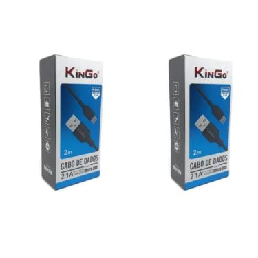 Imagem de Kit 2 Cabos Usb V8 Kingo Preto 2 Metros 2.1A Para Galaxy J8