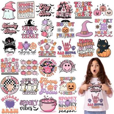 Imagem de Iron on Transfers TecUnite Halloween Ghost Pumpkin Cat 30 unidades