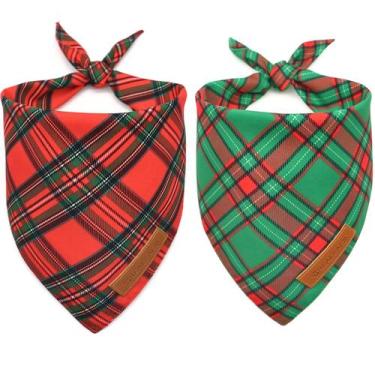Imagem de Bandanas para cães Realeaf Xmas Plaid, pacote com 2 unidades, GG