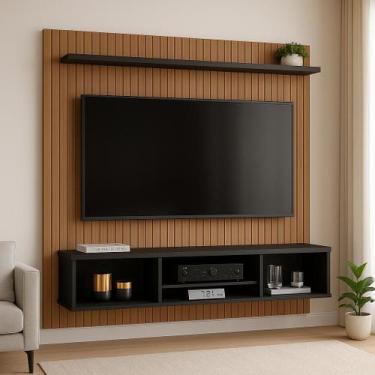 Imagem de Painel Ripado para TVs de até 50 Polegadas com Nicho e Prateleira Idea