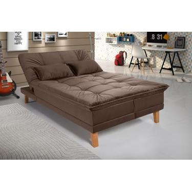 Imagem de Sofá-Cama Berlim Chaise com Pés de Madeira Tecido Macio em Suede Casal 3 Lugares Premium Marrom
