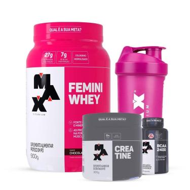 Imagem de Combo Whey Feminino 900 Gr, Creatina 300g, BCAA 100c e Coqueteleira-Feminino