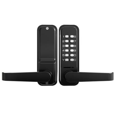Imagem de Fechadura de porta mecânica de teclado de 12 dígitos de alta segurança - entrada sem chave, fechadura de combinação de código com alça, impermeável e à prova de ferrugem, sem bateria, fácil de