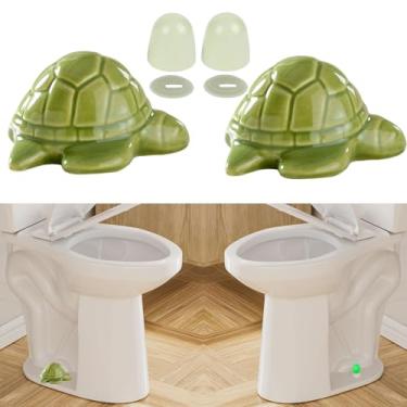 Imagem de 2 pacotes de tampas de parafuso de vaso sanitário de tartaruga de cerâmica e 2 pacotes que brilham no escuro tampas universais para parafusos de vaso sanitário, decoração de banheiro, tampa de