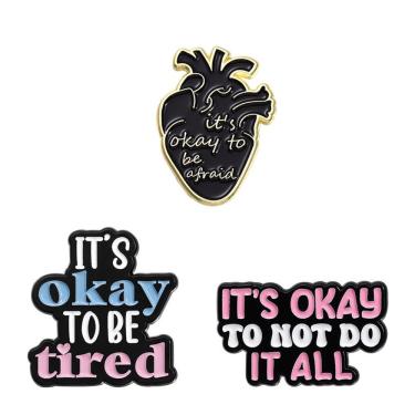 Imagem de Broche It`s Ok to Be Afraid Motivational Quote Alloy