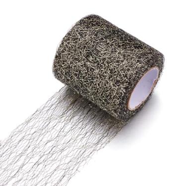 Imagem de Elecrelive 20 metros de malha preta com glitter fita com fio 75 mm Deco malha guarnição de renda tecido de tule transparente para decoração de casa de Natal embrulho de presente