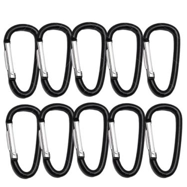 Imagem de 10 peças de mosquetão de metal em forma de D de liga de alumínio para acampamento para pesca ao ar livre, clipe com porta em espiral tem uma variedade de cores - preto