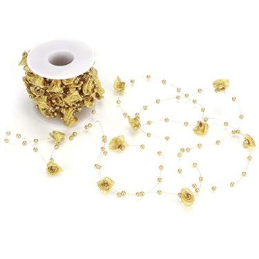 Imagem de ZJchao Fita de Imitação de Pérola de 10 M, Linha de Flor de Pérola Decorativa Com Pérolas Fundidas para Acessórios de Cabelo de Noiva de Casamento, Joias DIY, Decoração de Festa (Ouro)