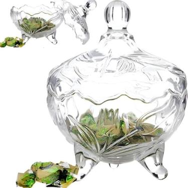 Imagem de Bomboniere de Vidro Cristal Decorativa com Tampa, Pote para Doces e Balas, Design Elegante com Pés, Decoração de Mesa