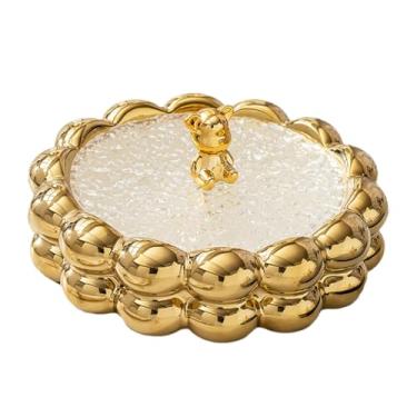 Imagem de Bandeja giratória para servir lanches com tampa, pratos de cerâmica divididos de 30 cm, prato de aperitivo redondo com 4 compartimentos, prato organizador removível de frutas secas branco 4